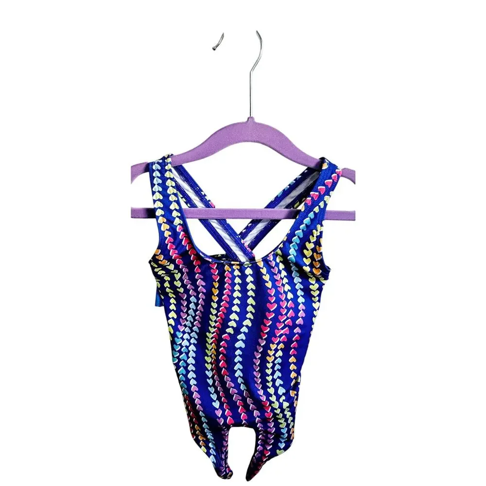 Land's End Girls 4 Bathing Suit Tie Up Top Heart Print Tankini Swimsuit Tank
